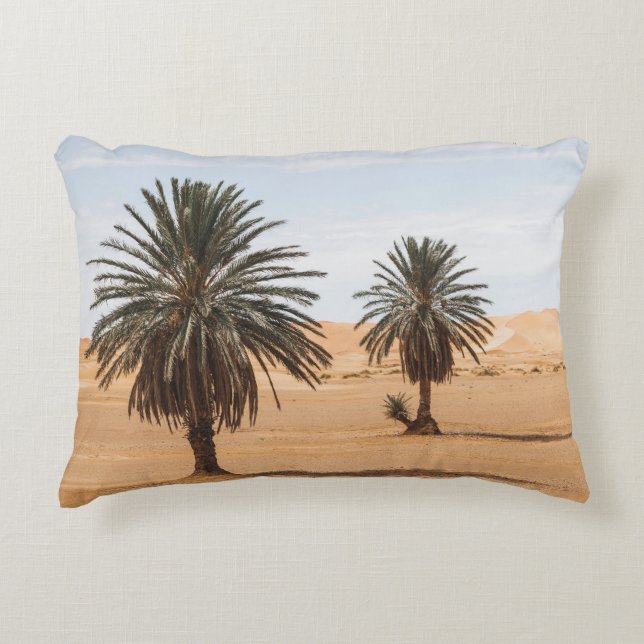 Coussins Décoratifs Oasis du désert : Paysage des palmiers du Sahara. (Devant)