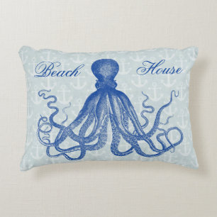 Coussins Décoratifs Octopus bleu vintage avec Ancres Personnalisé