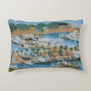 Coussins Décoratifs Œuvre d'art colorée de marina côtière Bateaux de p