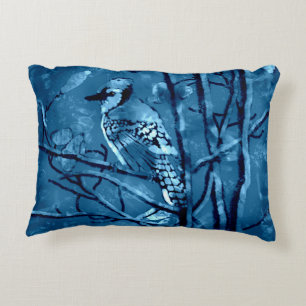 Coussins Décoratifs Oiseau de Jay Bleu Abstrait dans les branches des