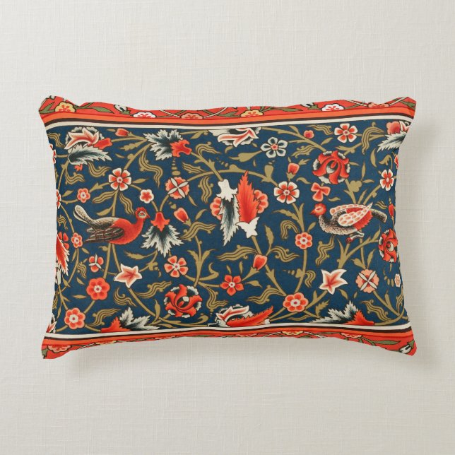 Coussins Décoratifs Oiseau et fleurs Perse Motif bleu rouge (Devant)