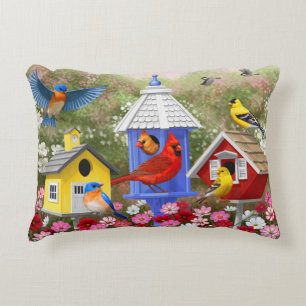 Coussins Décoratifs Oiseaux colorés et maisons d'oiseaux