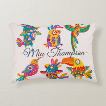 Oiseaux d'art populaire colorés et mignons en mono