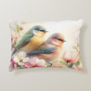 Coussins Décoratifs Oiseaux de l'amour doux pastel de printemps Fleurs