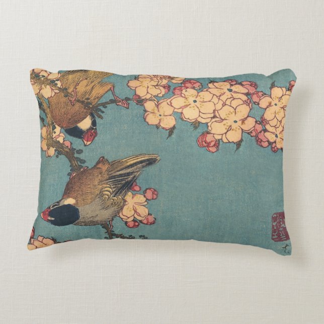 Coussins Décoratifs Oiseaux Fleurs Hokusai Art Japonais (Dos)