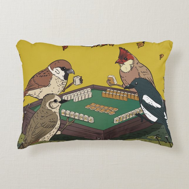 Coussins Décoratifs Oiseaux jouant au Mahjong  (Devant)