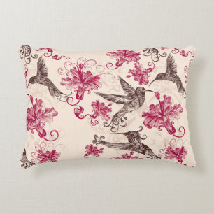 Coussins Décoratifs Oiseaux-mouches et fleurs couleur rose