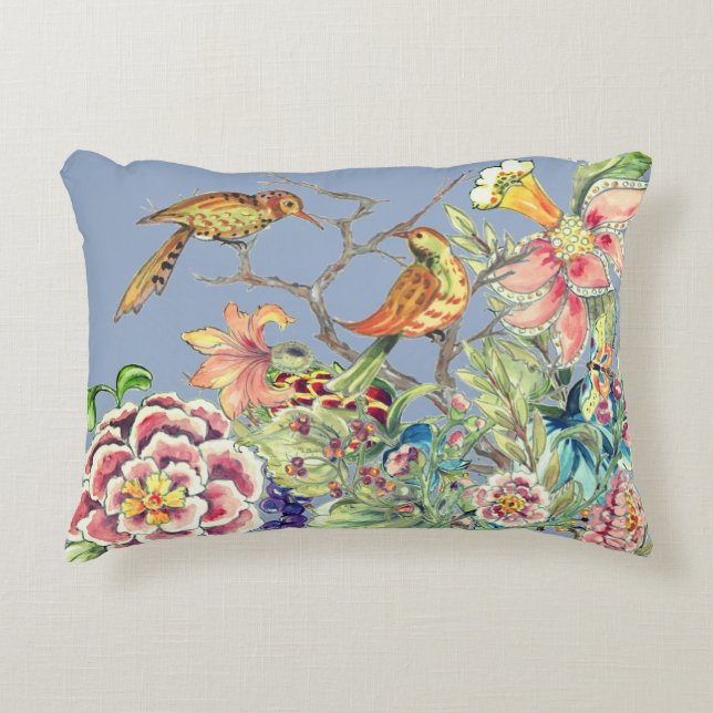 Coussins Décoratifs Oiseaux orientaux dans Jardin Fleur Chinoiserie Bl (Devant)