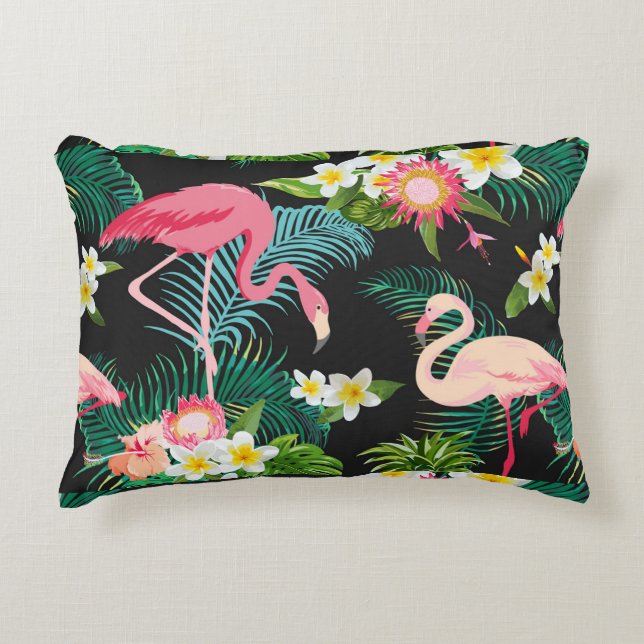 Coussins Décoratifs Oiseaux tropicaux Fleurs Flamant rose Paysage aqua (Devant)