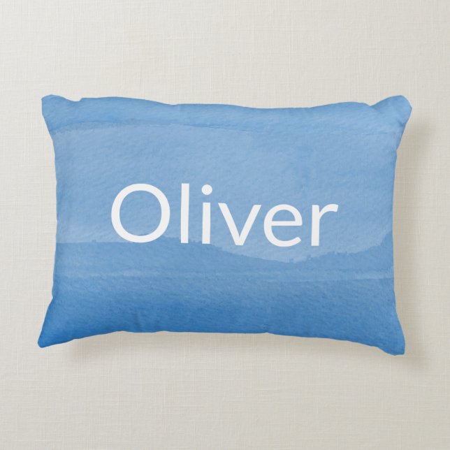 Coussins Décoratifs Ombre d'aquarelle bleue avec nom (Dos)