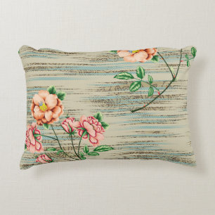 Coussins Décoratifs Orange and pink vintage flowers with green leaves