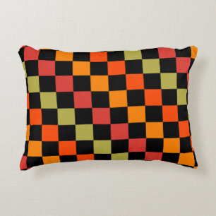 Coussins Décoratifs Orange Black À damiers En vichy Motif