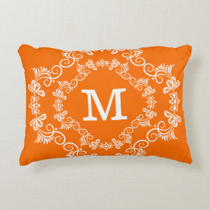 Coussins Décoratifs Orange blanc personnalisé Monogramme décoratif