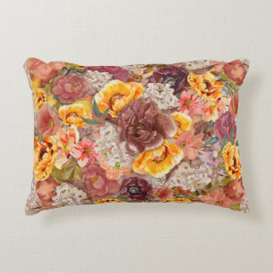 Coussins Décoratifs Orange Bourgogne Automne Tombe Floral Aquarelle