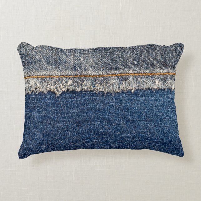 Coussins Décoratifs Orange Stitch, Double Denim Patch. (Devant)