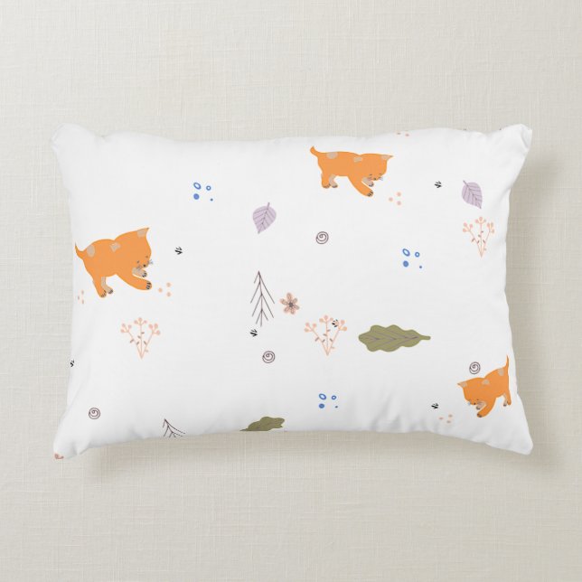 Coussins Décoratifs Orange Tabby et Motif Feuille (Devant)