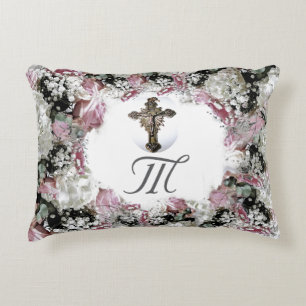 Coussins Décoratifs Oreiller à accent floral monogrammé
