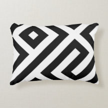 Oreiller à motif de lignes de labyrinthe noir et b