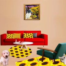 Oreiller accent jaune tournesol prune