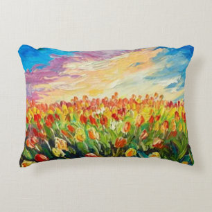 Coussins Décoratifs Oreiller avec peinture à l'huile de champ de fleur