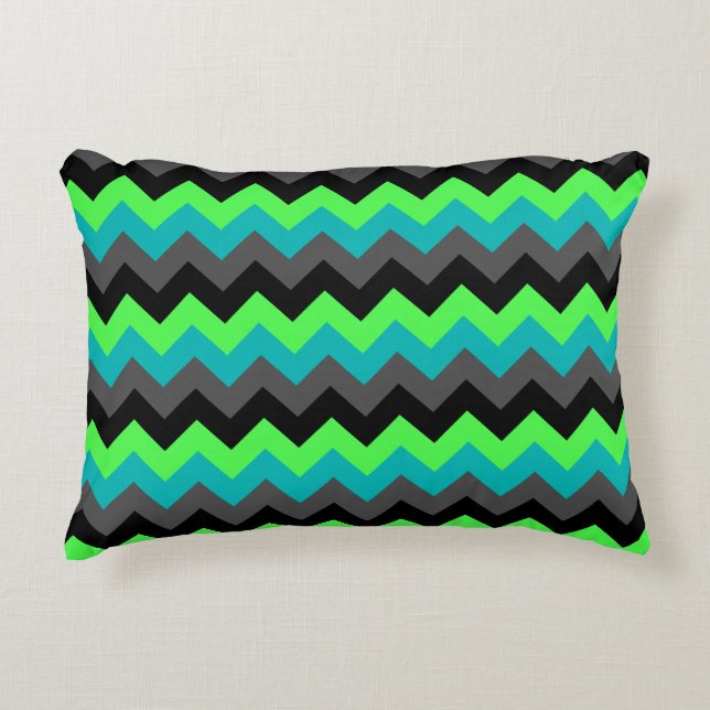 Coussins Décoratifs Oreiller de décoration à chevrons verts noirs mode (Devant)