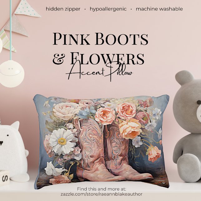Coussins Décoratifs Oreiller décoratif à bottes roses et fleurs (Créateur téléchargé)