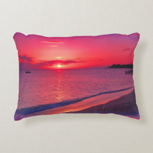 Coussins Décoratifs Oreiller jeté Coucher de soleil rose tropical