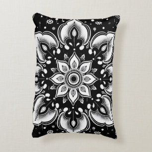 Coussins Décoratifs Oreiller lombaire à motif mandala floral noir et b