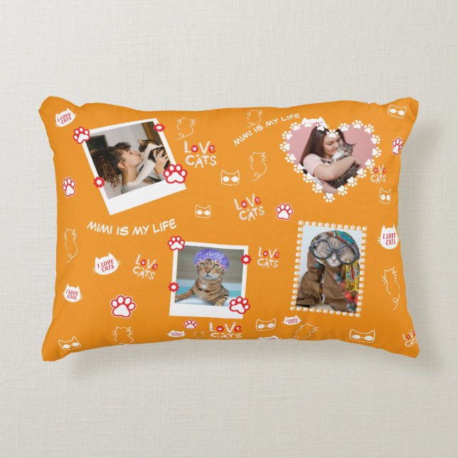 Coussins Décoratifs Oreiller personnalisé pour chat avec photos du vis (Devant)