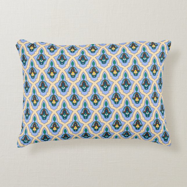 Coussins Décoratifs Oriental Blue Jaune Marocain Arabe Tracery Art (Devant)