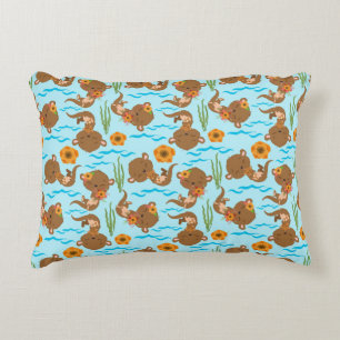 Coussins Décoratifs Otter Family Orange Flowers Flore Aquatic Animals