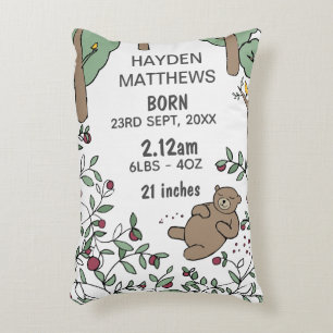 Coussins Décoratifs Ours couché Woodland Birth Stats Personnalisé