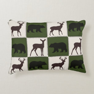 Coussins Décoratifs Ours et cerfs rustiques, vert foncé et Carrés de c