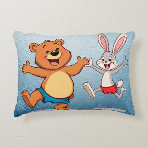 Coussins Décoratifs Ours et lapin de dessin animé joyeux dansant avec