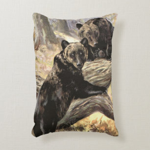 Coussins Décoratifs Ours Grizzly par CE Swan, Animaux de la Forêt Vint