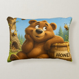 Coussins Décoratifs Ours mignon avec baril de miel et abeilles joyeuse