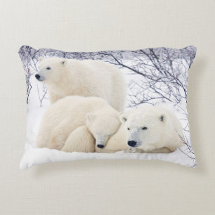 Coussins Décoratifs Ours polaires femelle et deux oursons