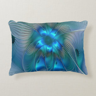Coussins Décoratifs Ovation debout, fractale bleue turquoise abstraite
