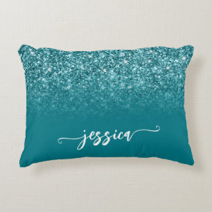 Coussins Décoratifs Pailleté Ombré Turquoise Moderne Script