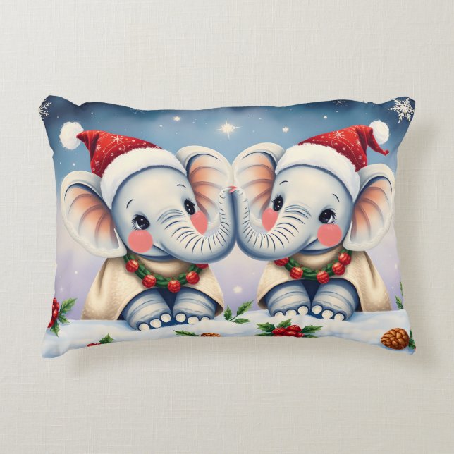 Coussins Décoratifs Paire d'oreillers de Noël personnalisés Éléphants  (Devant)