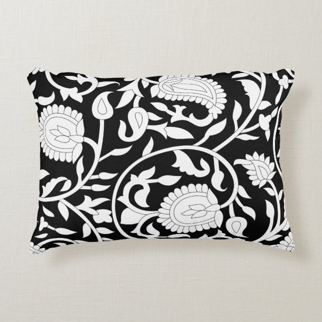 Coussins Décoratifs Paisley indien traditionnel motif sur noir et wi (Devant)