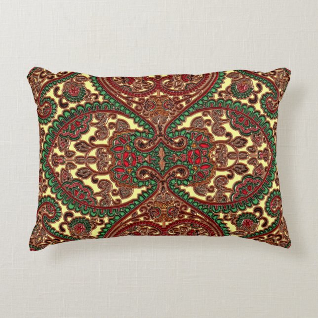 Coussins Décoratifs Paisley victorien motif élégant rouge vert or (Devant)