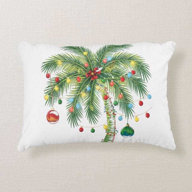 Coussins Décoratifs Palmier de Noël tropical avec lumières et ornam (Devant)