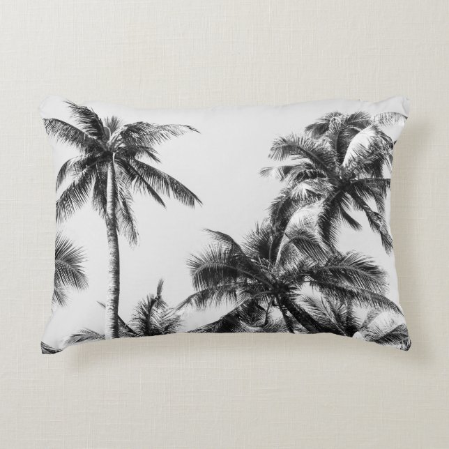 Coussins Décoratifs Palmier Feuille Noir Blanc (Devant)