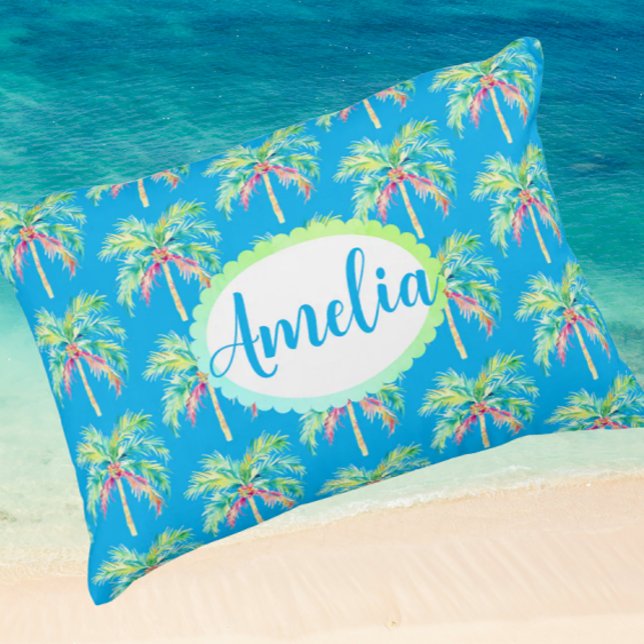 Coussins Décoratifs Palmier tropical Bleu des Caraïbes (Personalize it!)