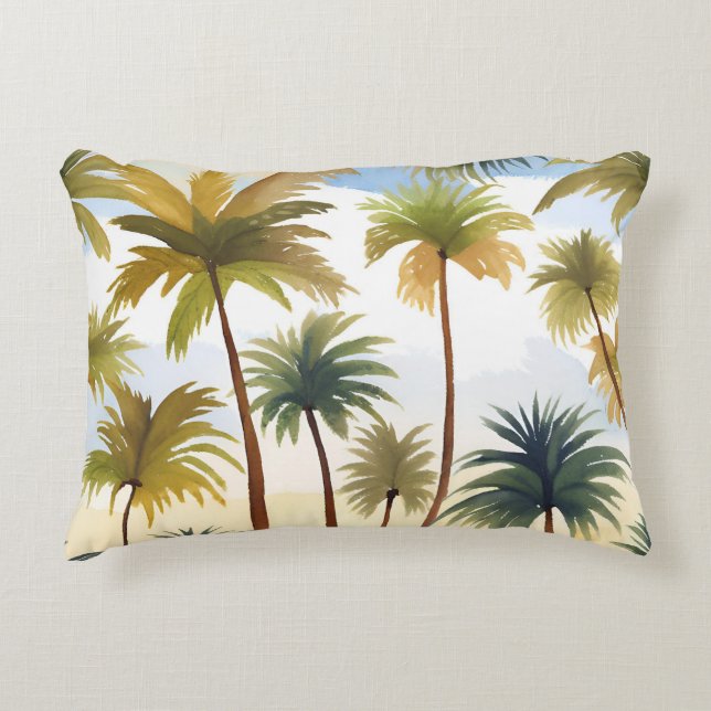 Coussins Décoratifs Palmiers tropicaux | Peinture aquarelle sur la pla (Devant)