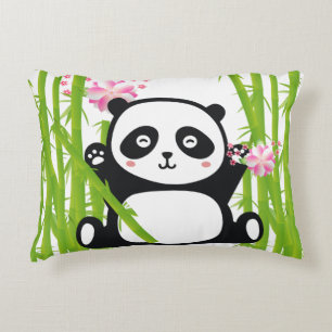 Coussins Décoratifs Panda heureux avec bambou et fleurs de cerisiers