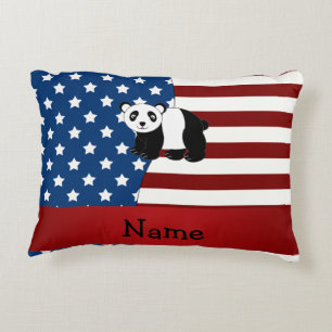 Coussins Décoratifs Panda patriotique nommé personnalisé