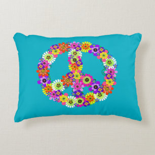 Coussins Décoratifs Panneau de paix Floral sur Turquoise