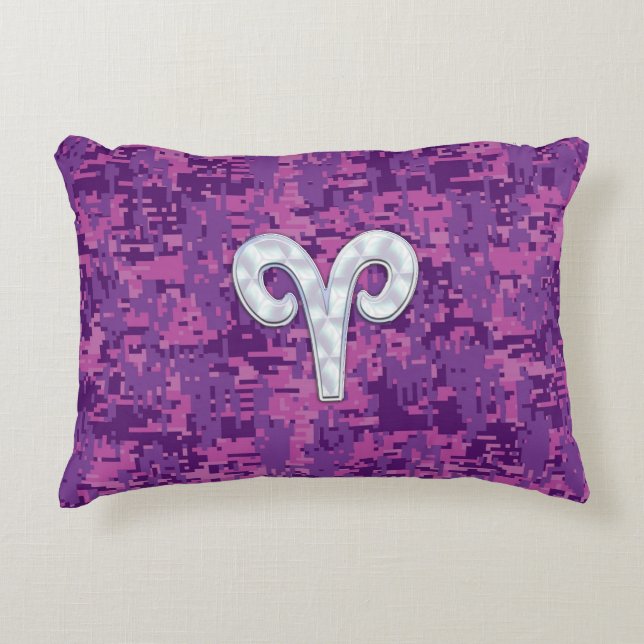 Coussins Décoratifs Panneau Zodiac Pearl Aries sur Décor Camo numériqu (Devant)